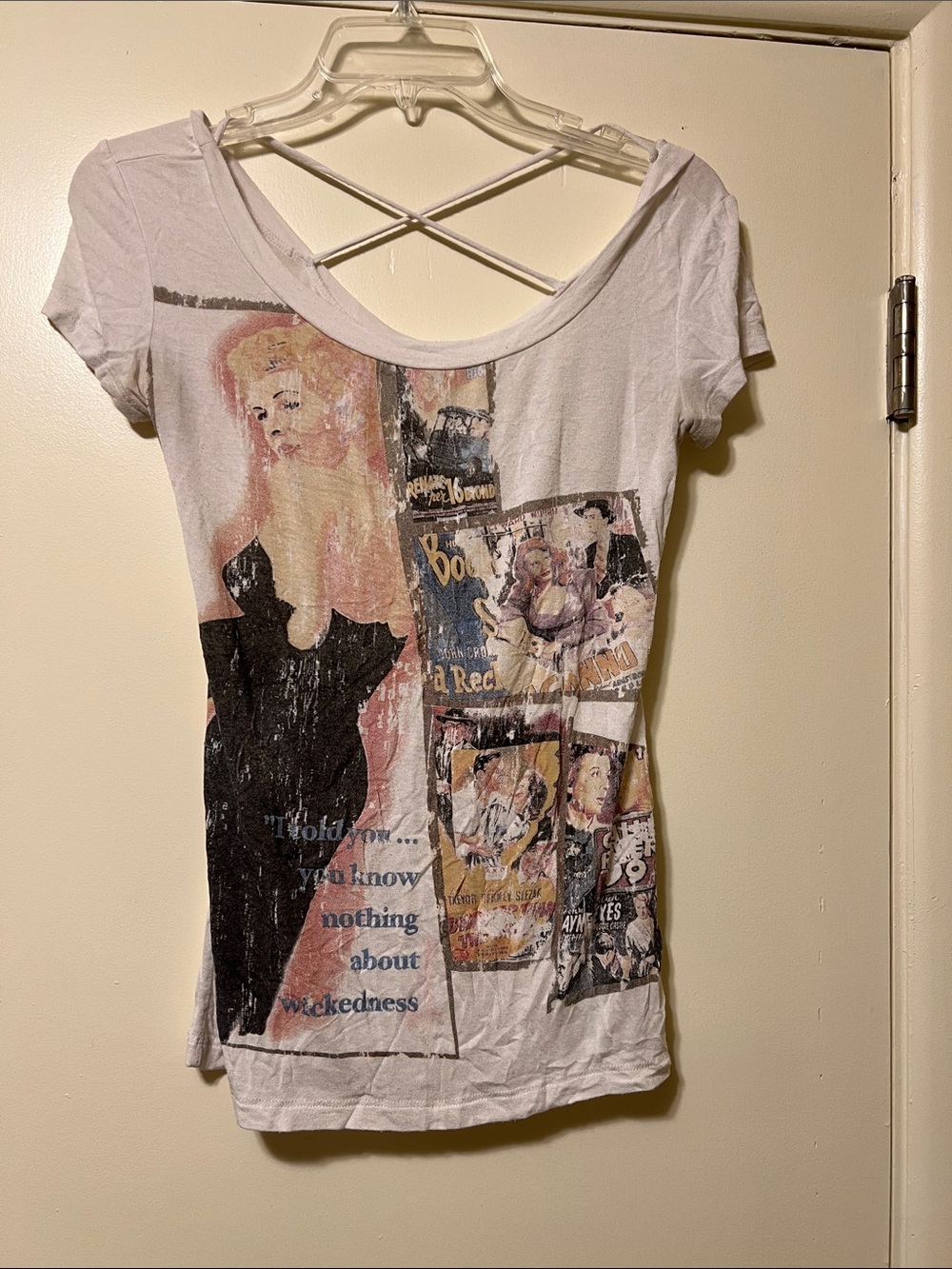 Forever 21 White Graphic Scoop Neck Tee with Crisscross Back